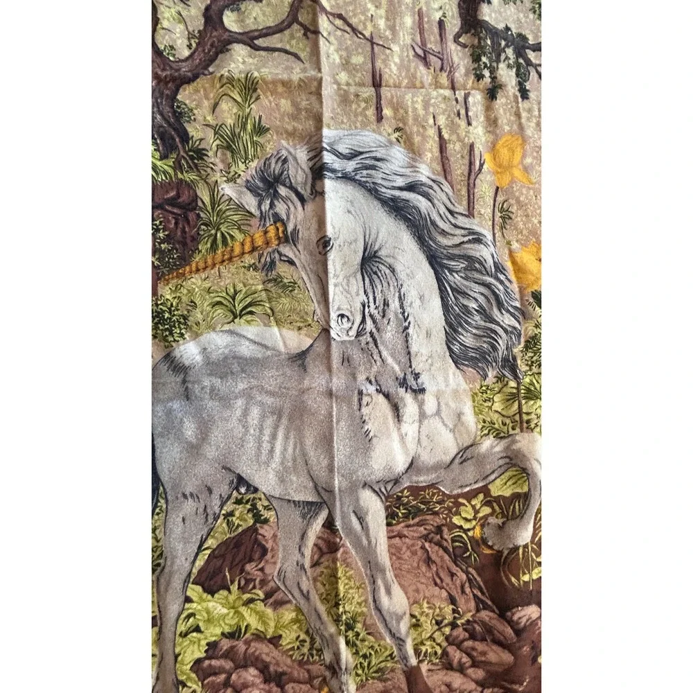 Vintage Unicorn Forest Woven Cotton Tapestry Wall Hanging Made in Turkey 33x51